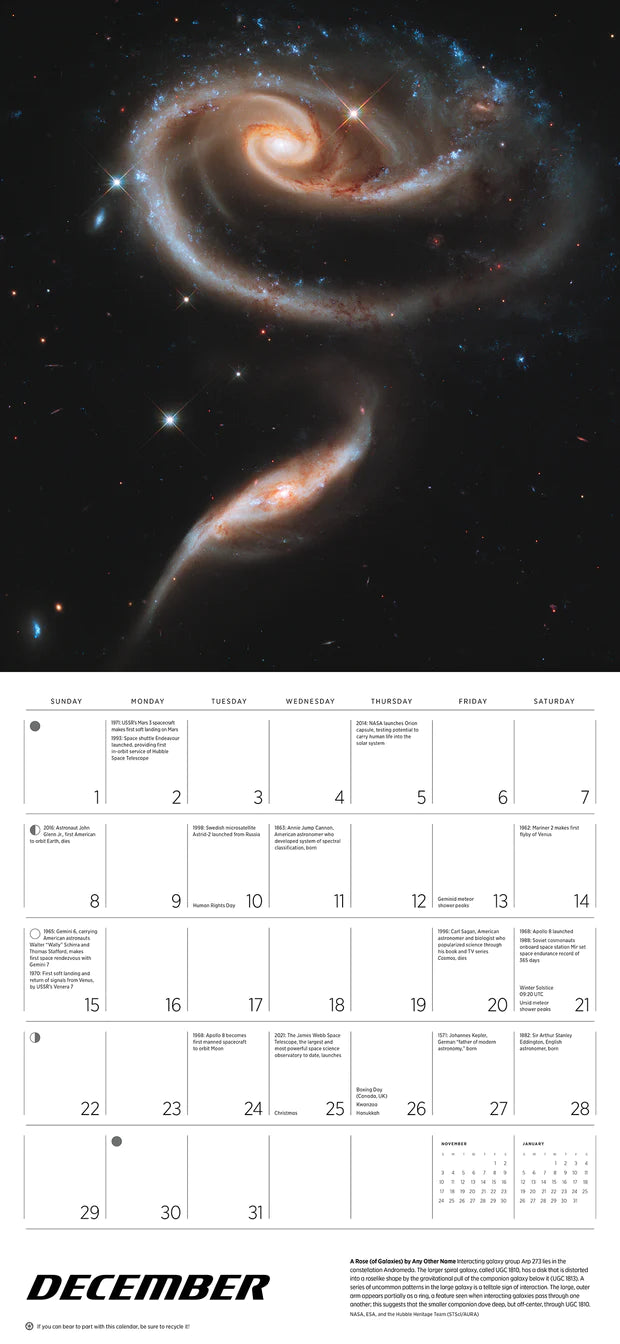 Space: Views from the Hubble and James Webb Telescopes 2024 Wall Calendar