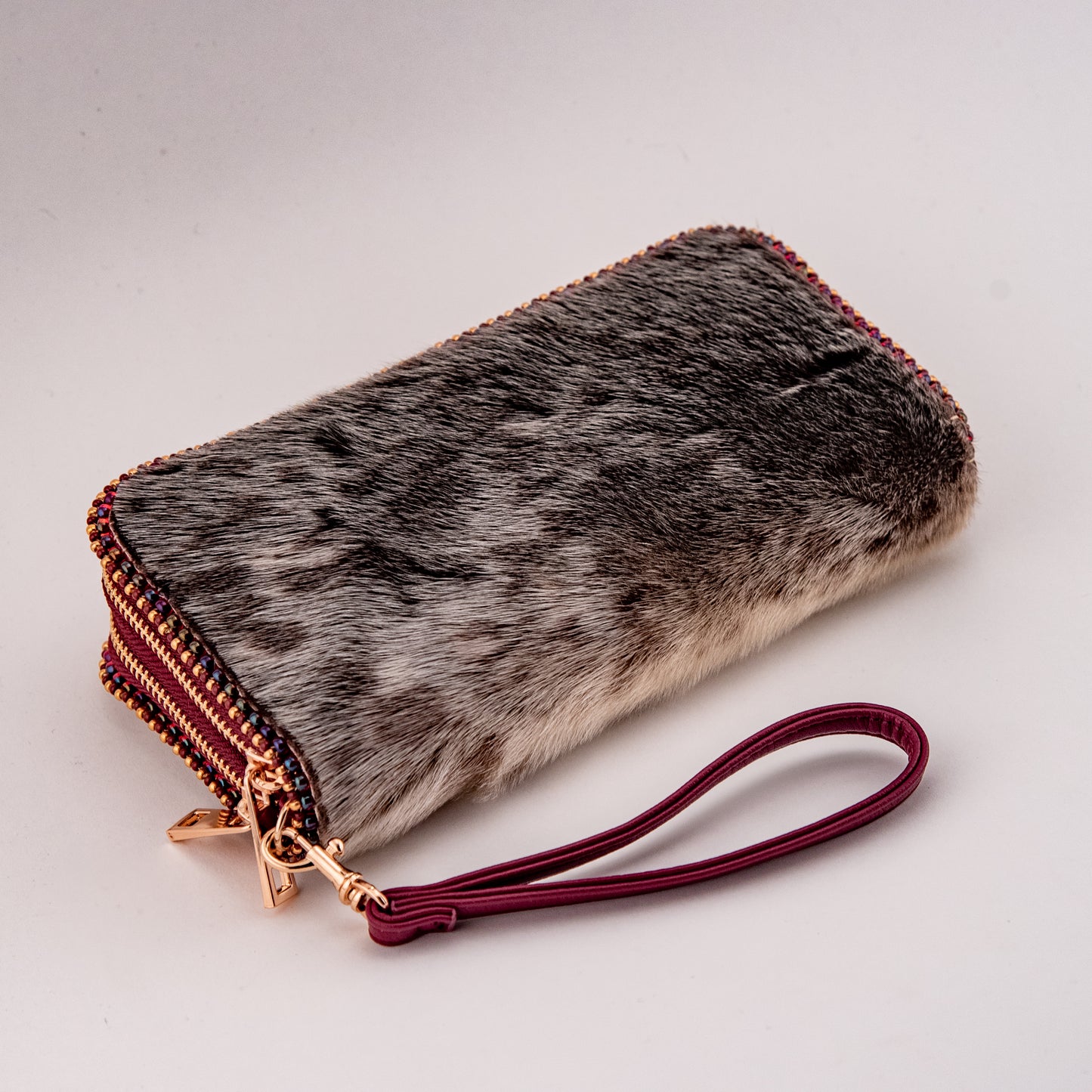 Large Seal Fur Beaded Wallet