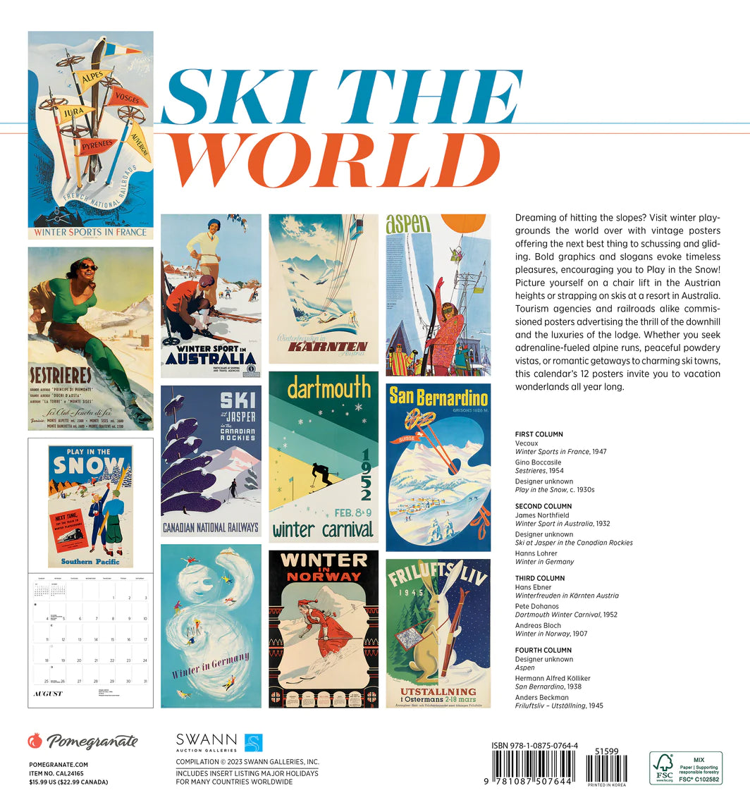 Ski the World 2024 Wall Calendar