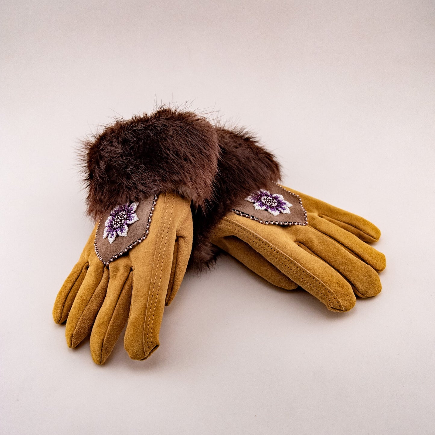 Beaded Gloves with Beaver Fur